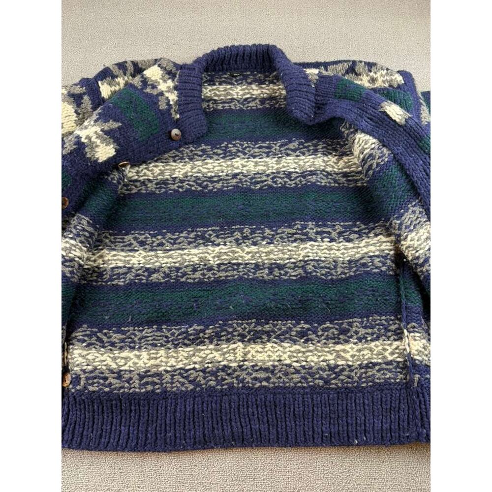Vintage Cardigan Multi Color Men Chunky 100% Wool Button Front Winter Sweater - Picture 3 of 9